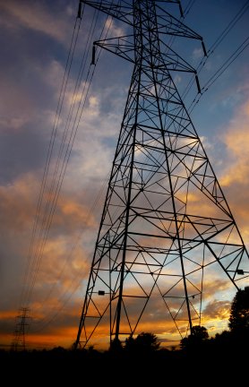 Electric Power Line Tower at Sunset